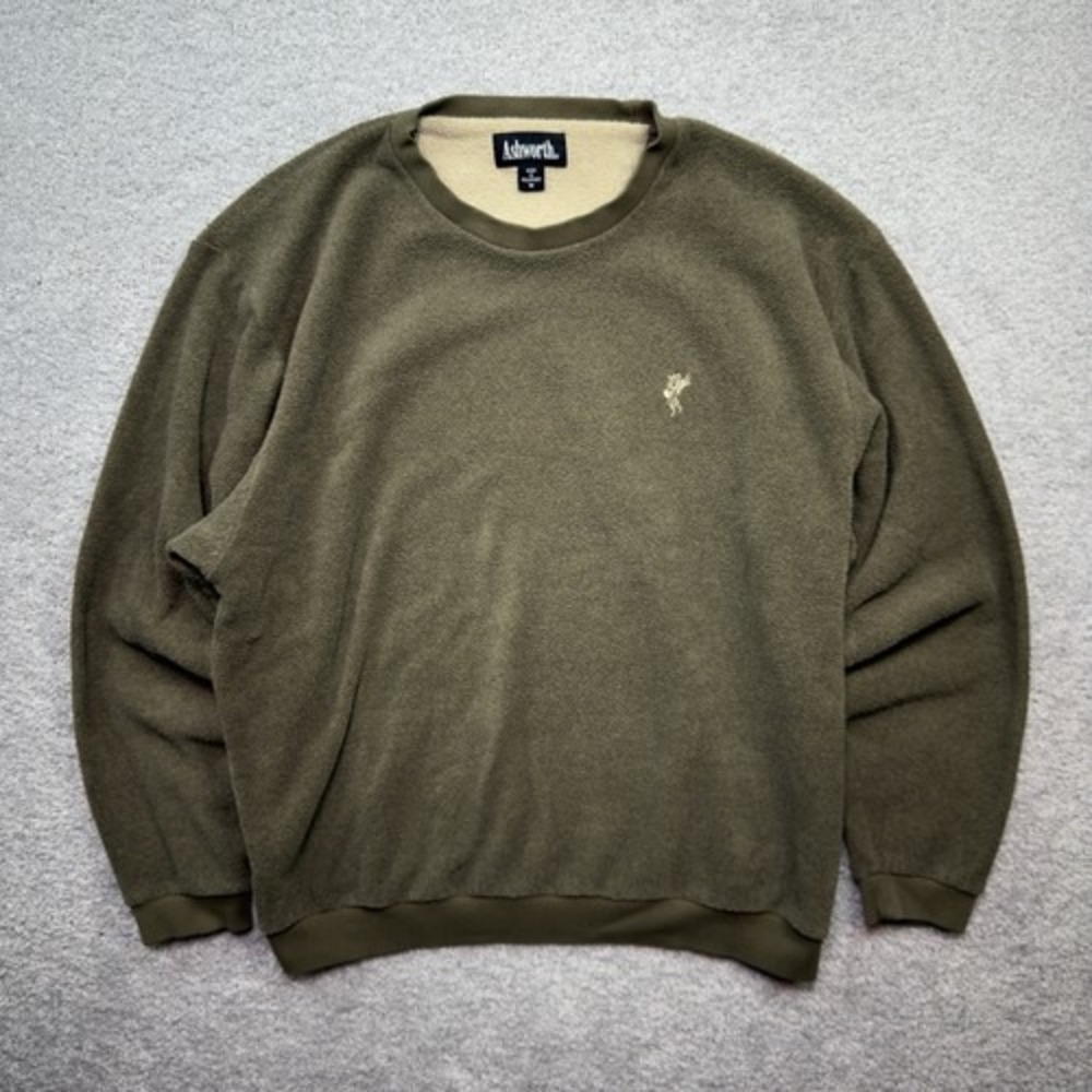 Vintage 90s Ashworth Golf Fleece Sweatshirt Mens Medium Green Crewneck Pullover